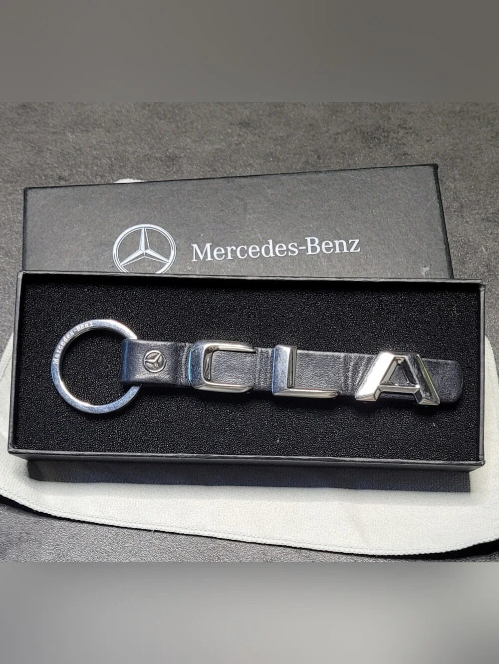 Mercedes-Benz CLA Typo Leather & Stainless Steel Keychain  Boxed
